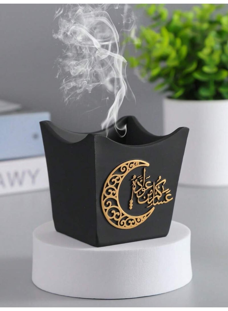 زينة رمضان مبخر بخور أنيق باللون الأسود مع تفاصيل ذهبية – مناسب لديكور رمضان وديكور العيد - Image 1